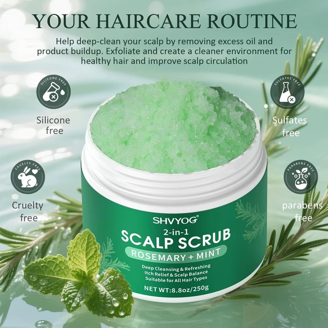 Alt view image 6 of 7 - Scalp Scrub, Anti-Dandruff Rosemary Exfoliator Scrub with Scalp Massager | Infused with Peppermint & Sea Salt, Detox Clarifying Exfoliator Shampoo for Deep Scalp Cleanse
