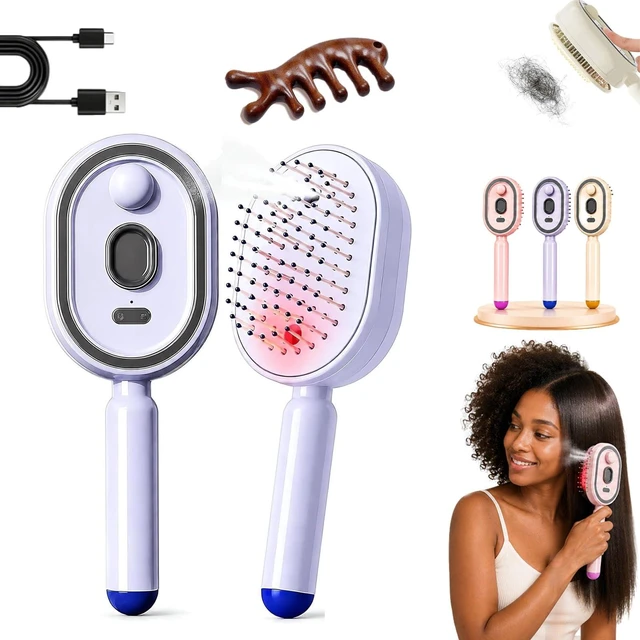 Main image of 3 in 1 Electric Scalp Massager, Electric Spray Air Cushion Massage Comb, Red Light Self-Cleaning Steam Hair Brush with Oil Dispenser, Anti-Tangle, Anti-Static & Detangling Air Cushion Brush (Purple)
