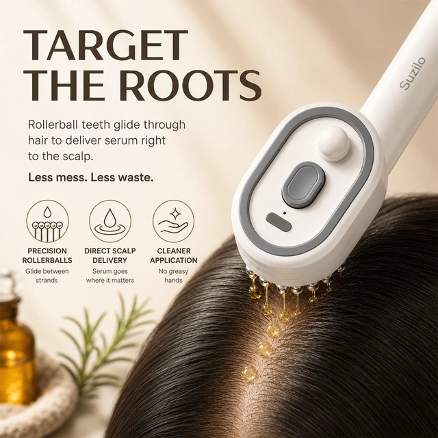 Alt view image 5 of 7 - 3 in 1 Electric Scalp Massager, Electric Spray Air Cushion Massage Comb, Red Light Self-Cleaning Steam Hair Brush with Oil Dispenser, Anti-Tangle, Anti-Static & Detangling Air Cushion Brush (Purple)