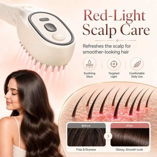 Alt view image 2 of 7 - 3 in 1 Electric Scalp Massager, Electric Spray Air Cushion Massage Comb, Red Light Self-Cleaning Steam Hair Brush with Oil Dispenser, Anti-Tangle, Anti-Static & Detangling Air Cushion Brush (Purple)