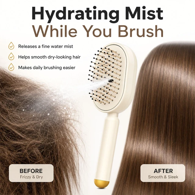 Alt view image 4 of 7 - 3 in 1 Electric Scalp Massager, Electric Spray Air Cushion Massage Comb, Red Light Self-Cleaning Steam Hair Brush with Oil Dispenser, Anti-Tangle, Anti-Static & Detangling Air Cushion Brush (Purple)