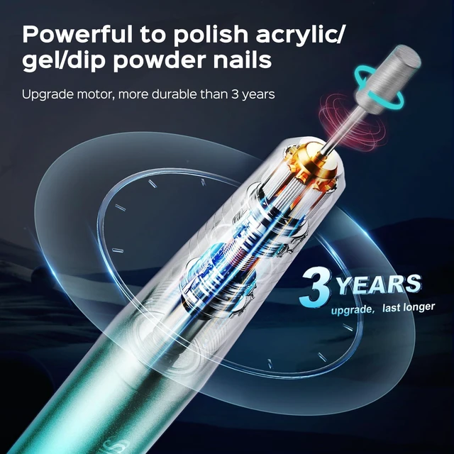 Alt view image 5 of 7 - C40 Electric Nail Drill Professional, Precise Speed Dial, Blue | Nail File Machine for Acrylic Gel Dip Powder Removal, Compact Manicure Tools, Beginner-friendly Polishing Set, Home