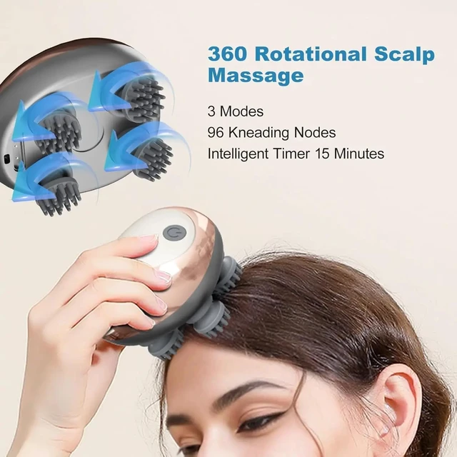 Alt view image 2 of 7 - Electric Scalp Massager Waterproof Kneading Hair and Scalp Massage Device with 96 Massage Nodes 3-Speed Adjustment Promotes Hair Growth Deep Cleansing, Relieves Stress (Green)