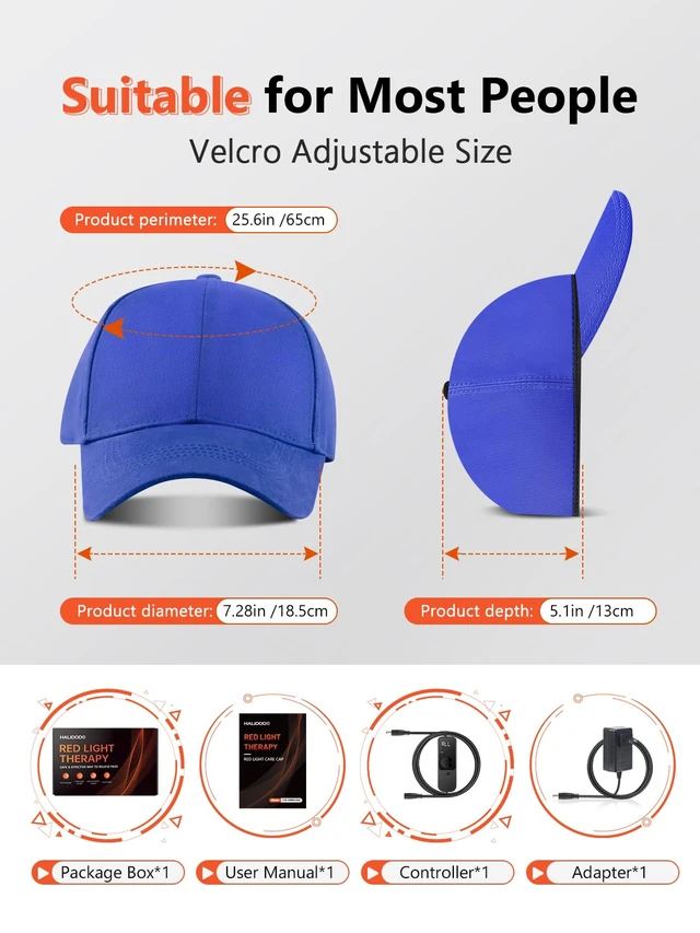 Alt view image 7 of 7 - Red Light Hair Growth Cap, Red Light Therapy for Head, Red Infrared Light Therapy 660nm & 850nm & 940nm wavelength with Timer & Controller, Color: Blue