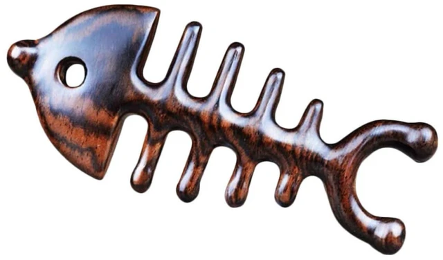 Main image of Fish Bone Wooden Massage Comb for Scalp, 13x5x1.7cm | Smooth Polished Wood, Rounded Edges, Non-Electric Use, for Feet, Shoulders, Yoga or Outdoor Sessions