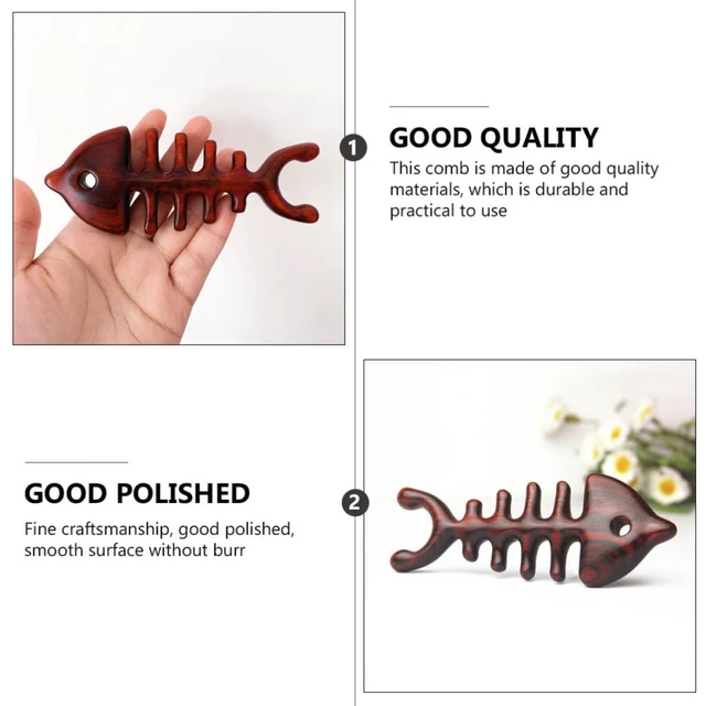 Alt view image 3 of 7 - Fish Bone Wooden Massage Comb for Scalp, 13x5x1.7cm | Smooth Polished Wood, Rounded Edges, Non-Electric Use, for Feet, Shoulders, Yoga or Outdoor Sessions