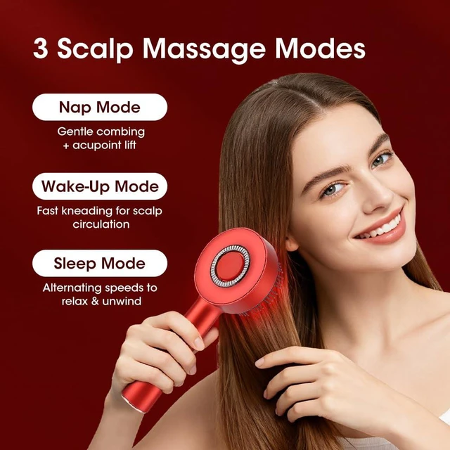 Main image of Electric Scalp Massage Comb for Home Scalp Care Relaxation (Red) | `ABS Built Rechargeable Electric Comb With Red Light Function` >