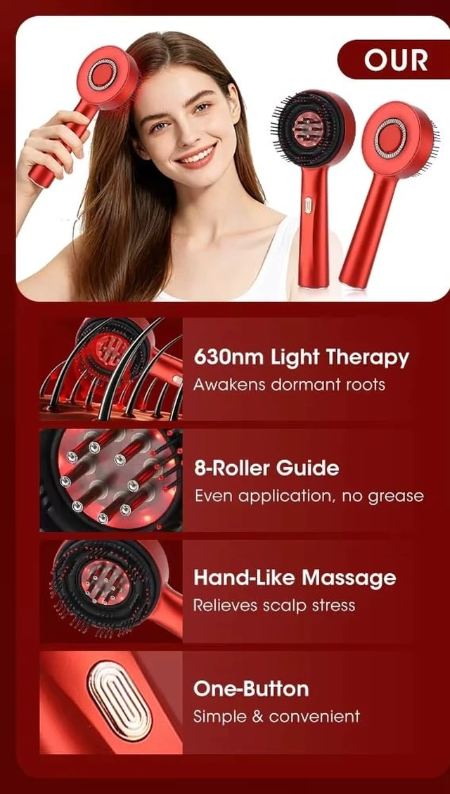 Alt view image 4 of 5 - Electric Scalp Massage Comb for Home Scalp Care Relaxation (Red) | `ABS Built Rechargeable Electric Comb With Red Light Function` >