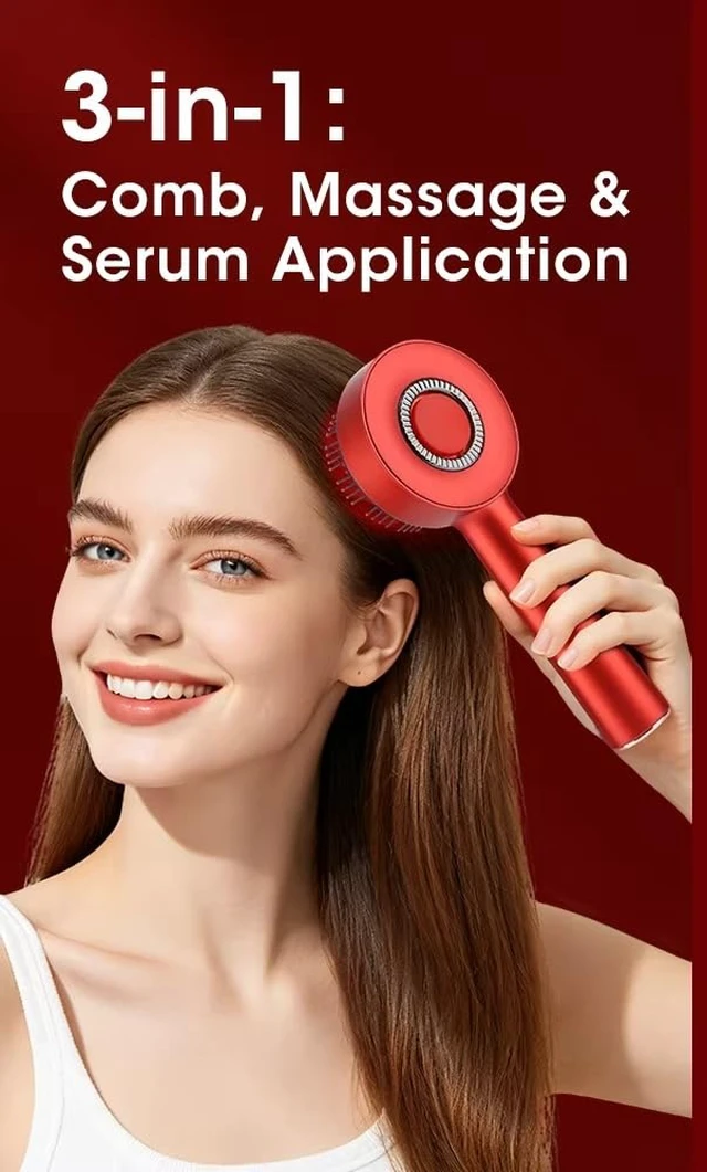 Alt view image 2 of 5 - Electric Scalp Massage Comb for Home Scalp Care Relaxation (Red) | `ABS Built Rechargeable Electric Comb With Red Light Function` >
