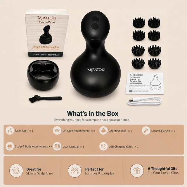 Alt view image 2 of 7 - CocoWave 4-in-1 Face & Scalp Massager, Red Light, Japanese Shiatsu Massage, Microcurrent and Vibration Massage, Waterproof, One Massager for Whole Body
