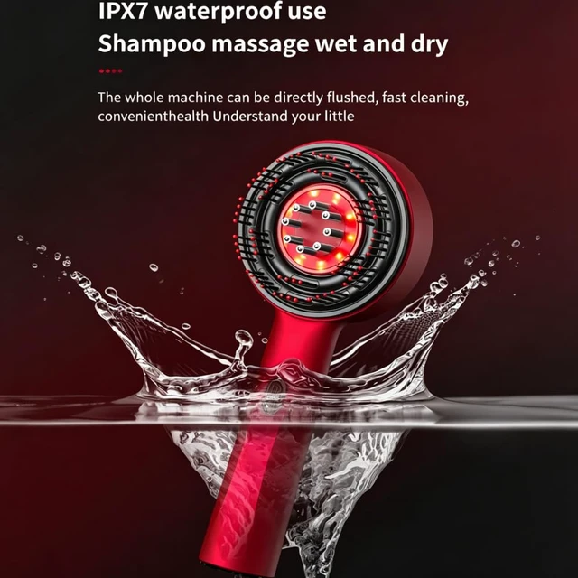 Alt view image 4 of 7 - Electric Scalp Massage Comb with Red Light, IPX7 Waterproof Liquid Applicator Hair Scalp Brush, USB Type-C Rechargeable Handheld Head Massager for Daily Scalp Care & Essence Absorption (Red)