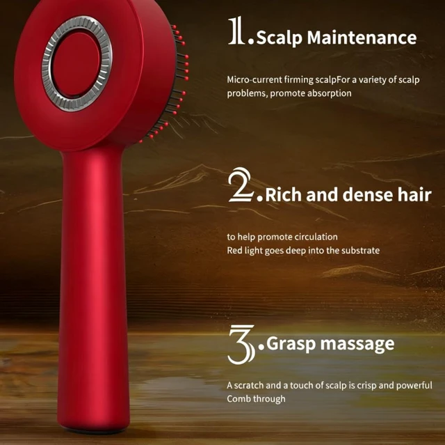 Alt view image 5 of 7 - Electric Scalp Massage Comb with Red Light, IPX7 Waterproof Liquid Applicator Hair Scalp Brush, USB Type-C Rechargeable Handheld Head Massager for Daily Scalp Care & Essence Absorption (Red)