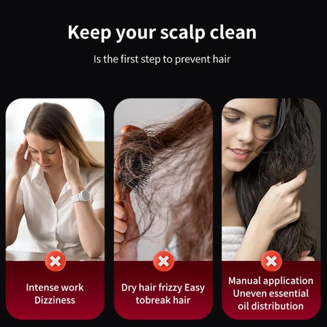 Alt view image 6 of 7 - Electric Scalp Massage Comb with Red Light, IPX7 Waterproof Liquid Applicator Hair Scalp Brush, USB Type-C Rechargeable Handheld Head Massager for Daily Scalp Care & Essence Absorption (Red)
