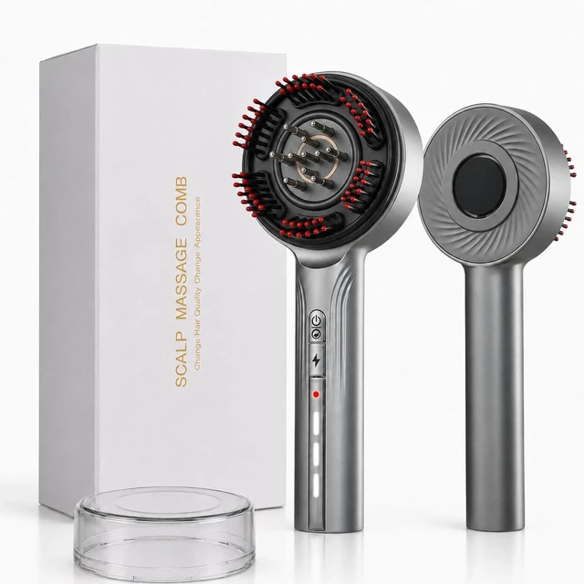 Main image of 3-in-1 Hair Oil Applicator, Electric Head Massage Tool, Multi-Function Hair Care Brush, Rechargeable Type-C - Silver