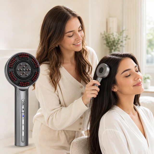 Alt view image 5 of 6 - 3-in-1 Hair Oil Applicator, Electric Head Massage Tool, Multi-Function Hair Care Brush, Rechargeable Type-C - Silver