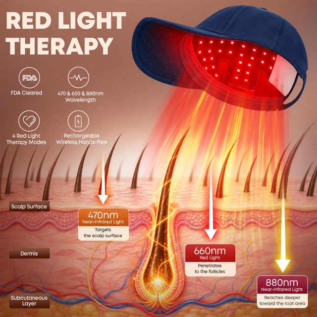 Alt view image 2 of 7 - Red Light Therapy for Hair Growth,Laser Hair Growth Cap,Blue | 650nm &880nm LLLT Red Infrared Therapy Cap for Men & Women,FullScalp Hair Regrowth,Rechargeable,Adjustable HandsFree Wear