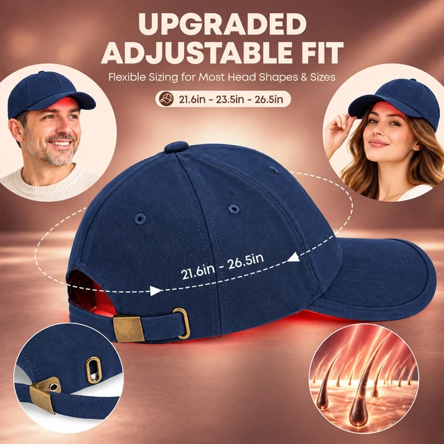 Alt view image 5 of 7 - Red Light Therapy for Hair Growth,Laser Hair Growth Cap,Blue | 650nm &880nm LLLT Red Infrared Therapy Cap for Men & Women,FullScalp Hair Regrowth,Rechargeable,Adjustable HandsFree Wear