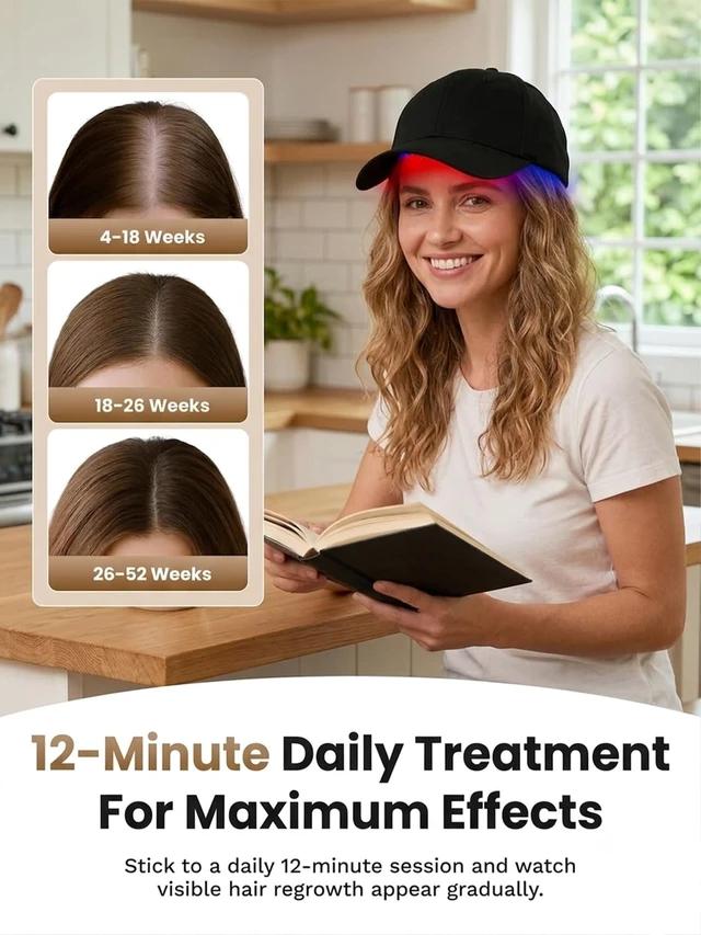 Alt view image 2 of 7 - FDA Cleared Red Light Therapy for Hair Growth, Red Light Therapy Hat for Thinning, Detachable Inner Pad, Adjustable Strap, Full Scalp Coverage, Design for Home & Travel Use for Men & Women