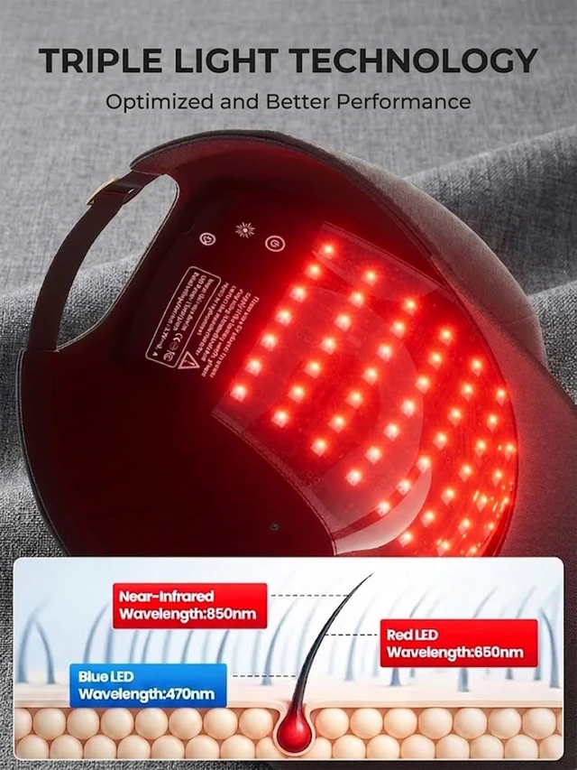 Alt view image 4 of 7 - FDA Cleared Red Light Therapy for Hair Growth, Red Light Therapy Hat for Thinning, Detachable Inner Pad, Adjustable Strap, Full Scalp Coverage, Design for Home & Travel Use for Men & Women