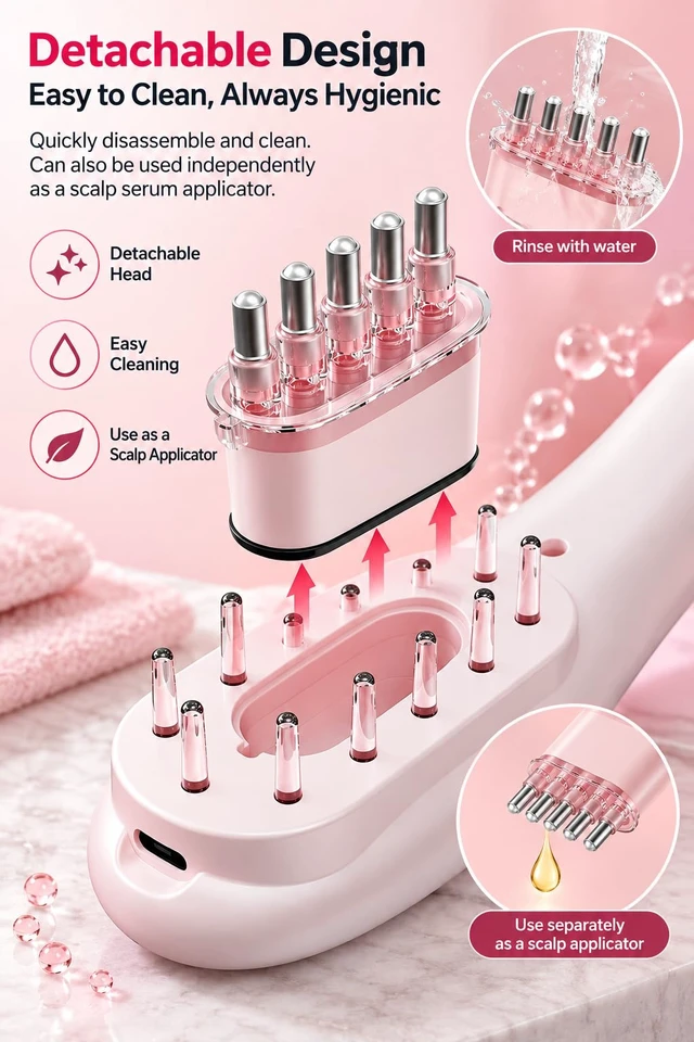 Alt view image 5 of 7 - Scalp Serum Applicator 4-in-1 Hair Brush, Electric Scalp Massager with Liquid Delivery, LED Light Therapy, Vibration Massage, Cordless Hair & Scalp Care Comb