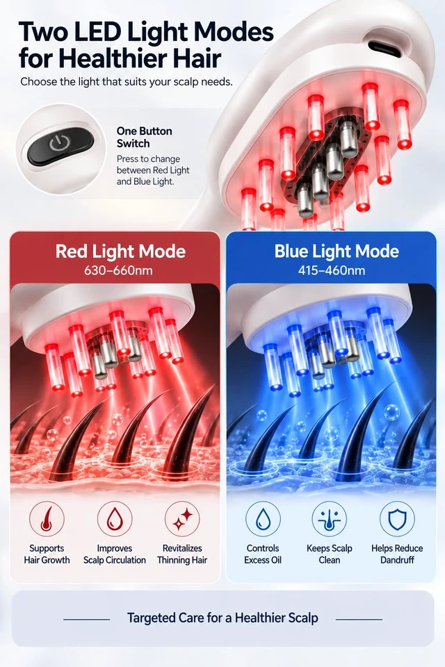 Alt view image 7 of 7 - Scalp Serum Applicator 4-in-1 Hair Brush, Electric Scalp Massager with Liquid Delivery, LED Light Therapy, Vibration Massage, Cordless Hair & Scalp Care Comb