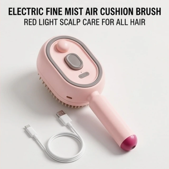 Alt view image 3 of 6 - Electric Spray Air Cushion Massage Comb, Hair Brush with Water Spray, Rechargeable Anti-Static Hair Brush with Fine Mist Spray and Red Light Scalp Massage, Wet Dry Hair Styling for Women Men1