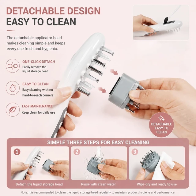 Alt view image 5 of 7 - Electric Scalp Care Brush with LED Light, Gentle Vibration Function & Detachable Serum Applicator, Rechargeable Hair Comb for Daily Hair Care Routine