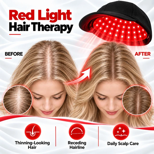 Alt view image 3 of 7 - Laser Hair Growth Cap, 650nm LLLT Red Light Therapy Cap, Black | Hair Growth Device for Men & Women, Helps Improve Thinning Hairline & Crown, Rechargeable, Comfortable Wear