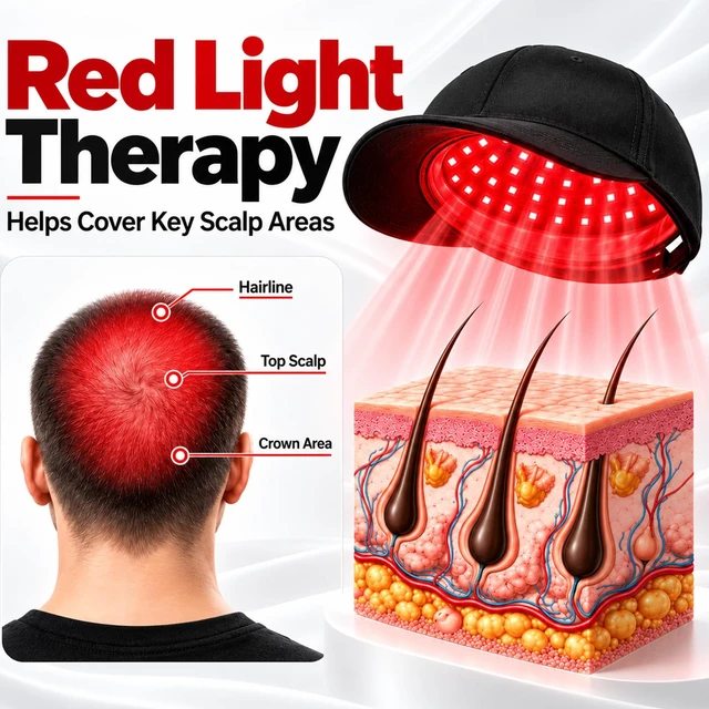 Alt view image 4 of 7 - Laser Hair Growth Cap, 650nm LLLT Red Light Therapy Cap, Black | Hair Growth Device for Men & Women, Helps Improve Thinning Hairline & Crown, Rechargeable, Comfortable Wear