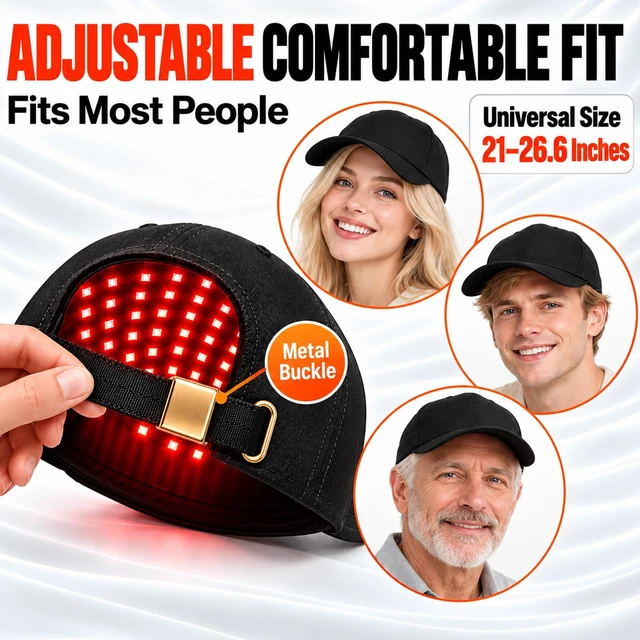 Alt view image 5 of 7 - Laser Hair Growth Cap, 650nm LLLT Red Light Therapy Cap, Black | Hair Growth Device for Men & Women, Helps Improve Thinning Hairline & Crown, Rechargeable, Comfortable Wear
