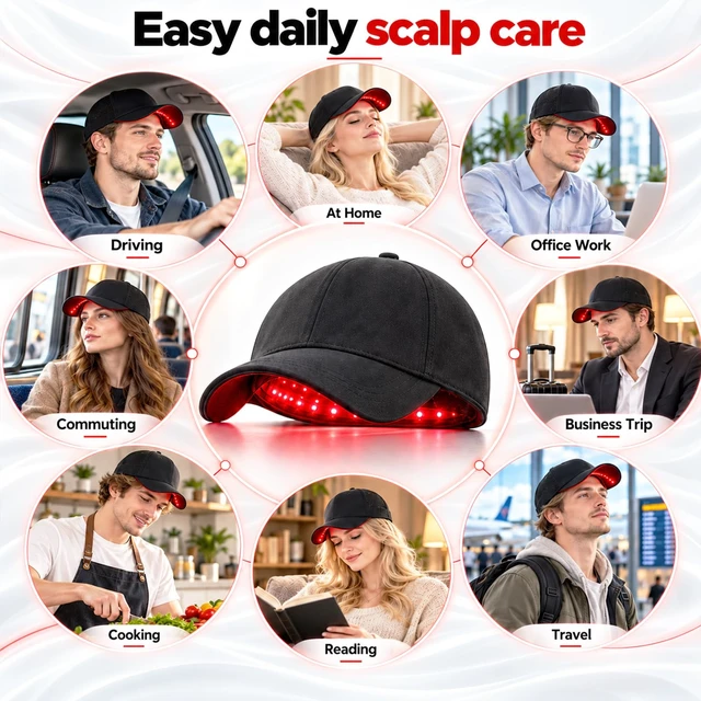 Alt view image 7 of 7 - Laser Hair Growth Cap, 650nm LLLT Red Light Therapy Cap, Black | Hair Growth Device for Men & Women, Helps Improve Thinning Hairline & Crown, Rechargeable, Comfortable Wear