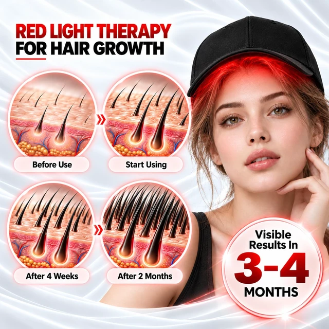 Alt view image 6 of 7 - Laser Hair Growth Cap, 650nm LLLT Red Light Therapy Cap, Black | Hair Growth Device for Men & Women, Helps Improve Thinning Hairline & Crown, Rechargeable, Comfortable Wear