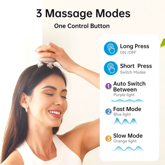 Alt view image 3 of 7 - Cordless Scalp Massager with Heat, Waterproof Electric Head Massager for Deep Scalp Cleansing, Hair Care & Daily Relaxation, Rechargeable 3 Modes, Gift for Women Men