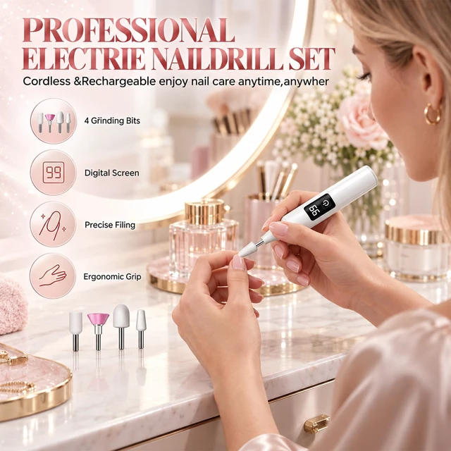 Alt view image 5 of 7 - Electric Nail Drill,Cordless Nail Drill with LED Light,USB-C Charging,1PC | 3-Speed Rechargeable,Electric Nail Drill Nail File For Women,Nail Buffer & Polisher,4 Grinding Bits for Home Nail Care