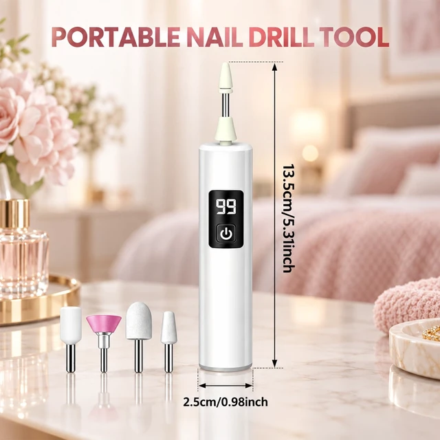Alt view image 7 of 7 - Electric Nail Drill,Cordless Nail Drill with LED Light,USB-C Charging,1PC | 3-Speed Rechargeable,Electric Nail Drill Nail File For Women,Nail Buffer & Polisher,4 Grinding Bits for Home Nail Care