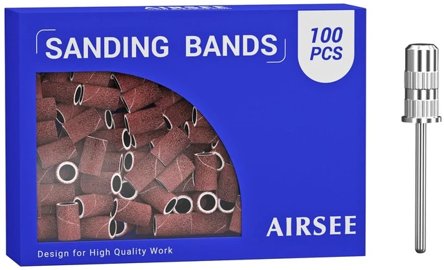 Main image of Sanding Bands for Nail Drill 100 Piece,Set 180 Grit Medium,Brown | Professional Sander for Acrylic Nails Gel Manicures and Pedicure Finger Callus,1 Mandrel Bit,Acrylic File Attachments
