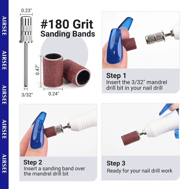 Alt view image 2 of 7 - Sanding Bands for Nail Drill 100 Piece,Set 180 Grit Medium,Brown | Professional Sander for Acrylic Nails Gel Manicures and Pedicure Finger Callus,1 Mandrel Bit,Acrylic File Attachments