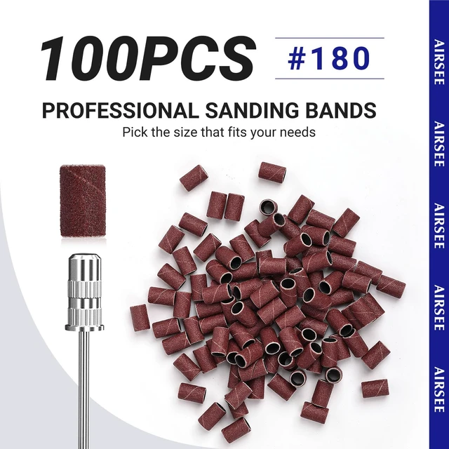 Alt view image 3 of 7 - Sanding Bands for Nail Drill 100 Piece,Set 180 Grit Medium,Brown | Professional Sander for Acrylic Nails Gel Manicures and Pedicure Finger Callus,1 Mandrel Bit,Acrylic File Attachments