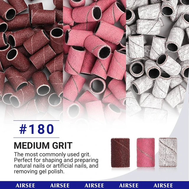 Alt view image 4 of 7 - Sanding Bands for Nail Drill 100 Piece,Set 180 Grit Medium,Brown | Professional Sander for Acrylic Nails Gel Manicures and Pedicure Finger Callus,1 Mandrel Bit,Acrylic File Attachments