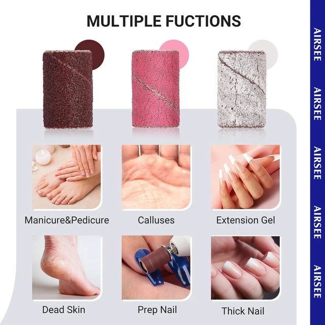 Alt view image 5 of 7 - Sanding Bands for Nail Drill 100 Piece,Set 180 Grit Medium,Brown | Professional Sander for Acrylic Nails Gel Manicures and Pedicure Finger Callus,1 Mandrel Bit,Acrylic File Attachments