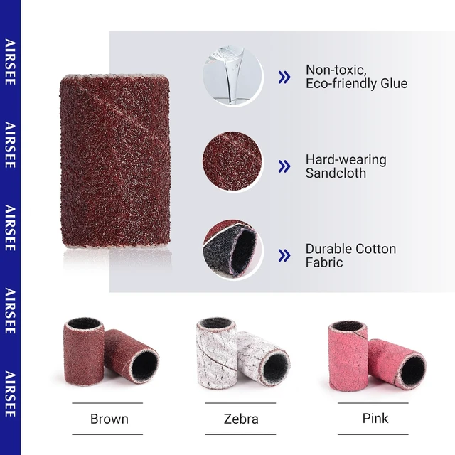 Alt view image 6 of 7 - Sanding Bands for Nail Drill 100 Piece,Set 180 Grit Medium,Brown | Professional Sander for Acrylic Nails Gel Manicures and Pedicure Finger Callus,1 Mandrel Bit,Acrylic File Attachments