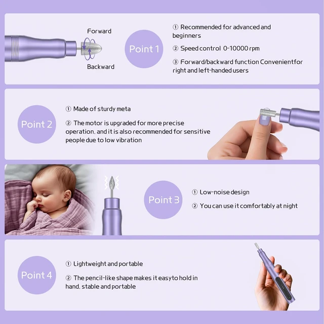 Alt view image 6 of 7 - Electric Nail Drill Professional Kit, Cordless Rechargeable Nail File Set | Adjustable Speed,Forward/Reverse,Portable Nail Drill Grinder,Toe Acrylic Gel Removal Cuticle Polishing Home Salon Nail Care