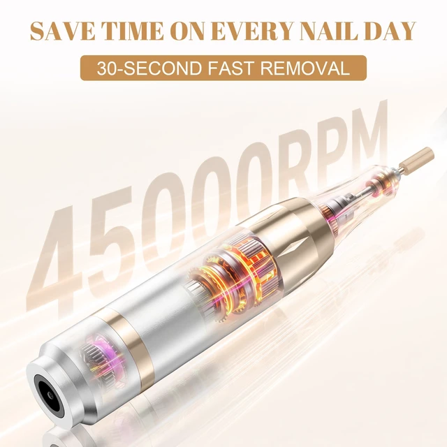 Alt view image 2 of 7 - Nail Drill Professional Cordless Electric Nail File | 45000RPM for Beginners, Acrylic & Nail Prep, Rechargeable Portable E file, Gel Polish Removal, Drill Bit Set, Salon Manicure