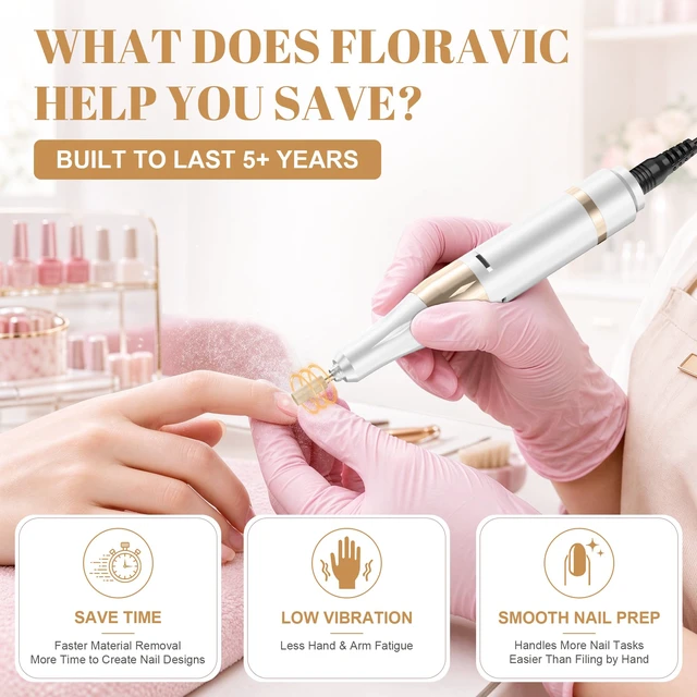 Alt view image 3 of 7 - Nail Drill Professional Cordless Electric Nail File | 45000RPM for Beginners, Acrylic & Nail Prep, Rechargeable Portable E file, Gel Polish Removal, Drill Bit Set, Salon Manicure
