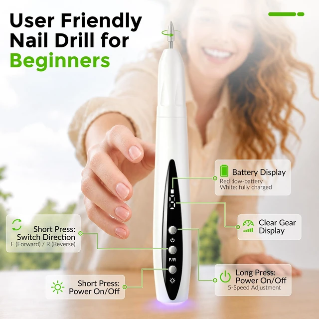 Alt view image 5 of 7 - Portable Cordless Electric Nail Drill Kit with UV-LED Light for Beginners | Safe Precise Control,5-Speed LED Display,Manicure & Pedicure Kit,Home & Travel for Nail Art Practice