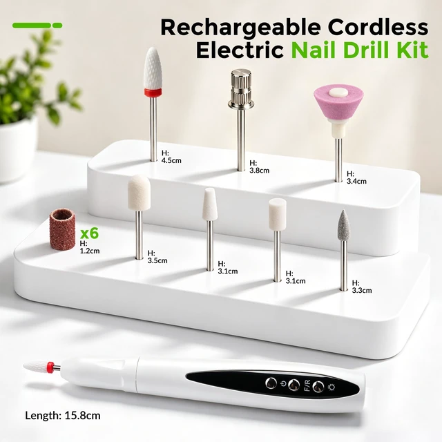 Alt view image 7 of 7 - Portable Cordless Electric Nail Drill Kit with UV-LED Light for Beginners | Safe Precise Control,5-Speed LED Display,Manicure & Pedicure Kit,Home & Travel for Nail Art Practice