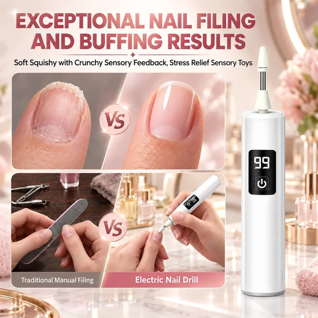 Alt view image 4 of 7 - Cordless Electric Nail File 3-Speed Rechargeable Nail | USB-C Charging, Built-In LED Light, Lightweight Manicure Tool for Shaping, Buffing & Cuticle Care