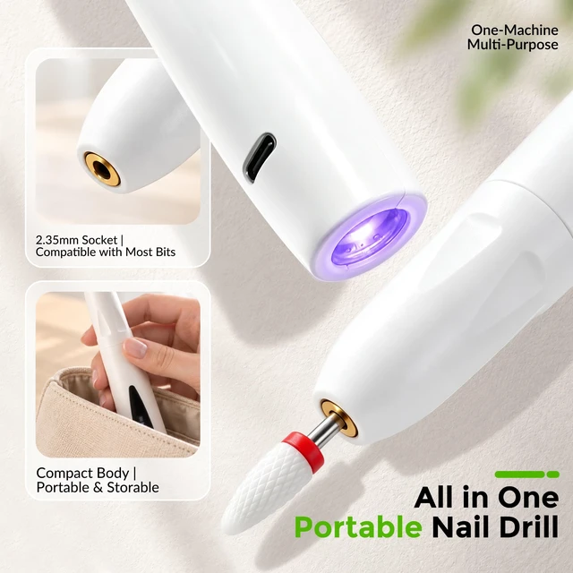 Alt view image 6 of 7 - Portable Cordless Electric Nail Drill Kit with UV-LED Light for Beginners | Safe Precise Control,5-Speed LED Display,Manicure & Pedicure Kit,Home & Travel for Nail Art Practice