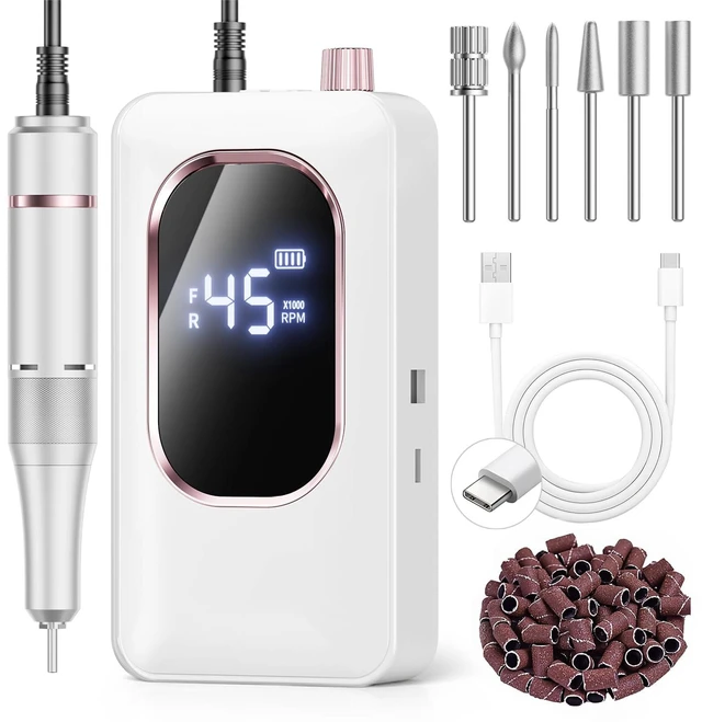 Main image of Professional Nail Drill 45000RPM,Electric Nail File with LCD Display | Clip On E-File Delivers 30S Gel Removal,Low Noise Low Vibration,Lightweight,3H Fast Charge,8H Runtime for Salon Home