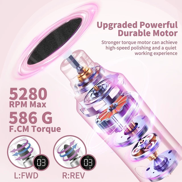 Alt view image 4 of 7 - Electric Nail Drill Kit, Cordless | Manicure Pedicure Kit with Memory Modes, 15 Speed Portable, Callus Remover with 25Pcs Sandpaper Discs